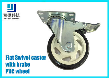 3-5 inch PVC / ESD Flat Free Swivel Caster Wheels Plate - mount With Brake Assembly