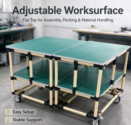 Mobile ESD Lean Tube Workbench, Modular Anti-Static Assembly Station with Lockable Casters