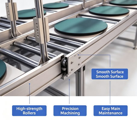 Custom Aluminum Oval Closed-Loop Roller Conveyor System With Multi-Station Rotating Circular Worktables | ESD Anti-static Belt Optional Assembly Transport Line