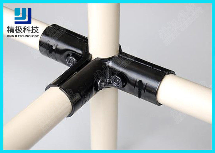 Black Electrophoresis 3 Way Metal Joint Pipe Rack Fittings For Revolving Car Display Rack